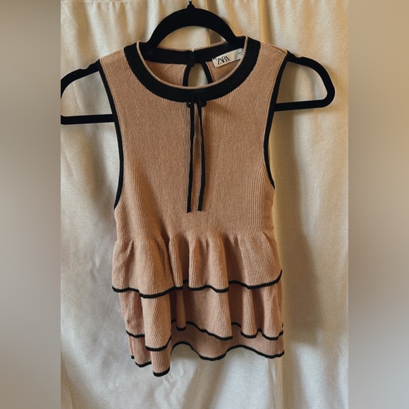 NWT Women ZARA RUFFLED KNIT TOP Blouse  Mauve Pink Cutout Tie Detail Small - Picture 6 of 6